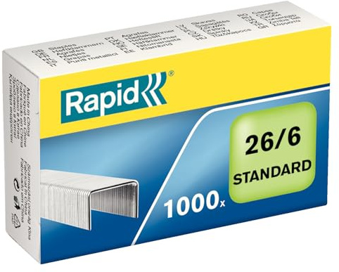 Rapid 26/6mm Standard Staples, For Stapling up to 20 Sheets, Use with Desktop and Electric Staplers, Galvanised Wire, Box of 1000, 24861300
