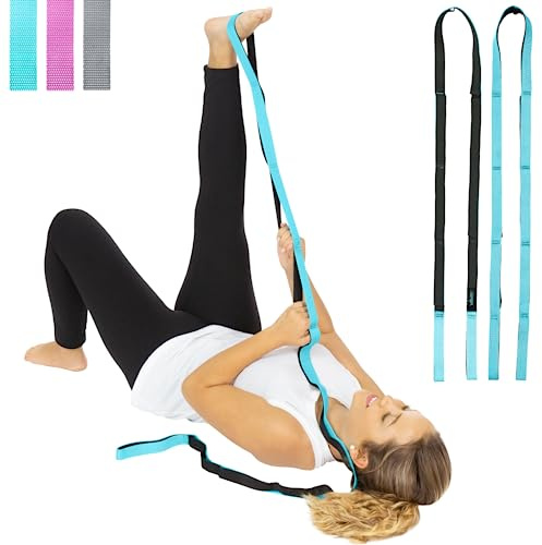 Vive Stretch Strap (75 - 10 Loops) - Leg Stretch Band to Improve Flexibility - Stretching Out Yoga Strap -Exercise and Physical Therapy Belt for Rehab, Pilates and Gymnastics with Guide Book