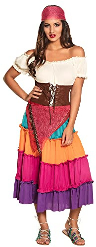 Boland - Kostym för vuxna spådomare Nadya, klänning, bälte och huvudduk, bandana, topp, bälte och kjol, set, karneval, temafest