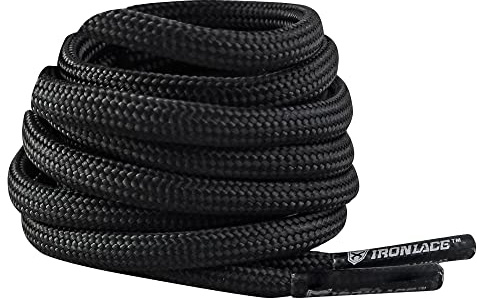 IRONLACE - Paracord 550 Laces Type III, Heavy-Duty, Universal Boot & Shoe Laces, Stretchable Nylon, 550-Pound Breaking Strength, Midnight Black, 9/64 Inch (3.5mm) Tip Diameter, 72-Inch, 1-Pair