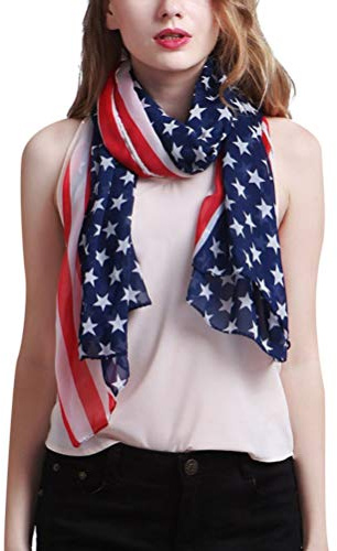 TENDYCOCO Écharpe Drapeau Américain En Mousseline 160X27 Pouces Léger Châle Polyvalent Pour Femmes Et Filles Accessoire Mode Protection Solaire Et Plage