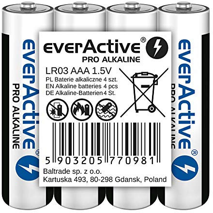 everActive AAA Batterien 4er Pack, Pro Alkaline, Micro LR03 R03 1.5V, höchster Leistung, 10 Jahre Haltbarkeit, 4 Stück