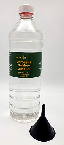CLEARCRAFT CITRONELLA CLEAR LAMP OIL - 1 LITRE - FREE FUNNEL - PERFECT FOR USE WITH MODERN OIL CANDLES, TRADITIONAL OIL LAMPS FOR OUTDOOR, GARDEN USE (1)