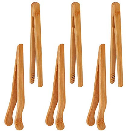 6 Stück Bambus Küchenzange, Bambuszange, Kleine Bambus Zange, Zange Küchenzange, Teezange, Speckzange Andthin Kochzange Ect, Bräunlich Gelb