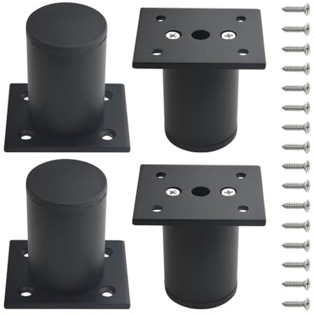 WMYCONGCONG Lot de 4 Pieds d'armoire Pieds de Meuble en métal Cuisine Pieds réglables Rond Noir Canapé Table Table Support Pieds 60 mm