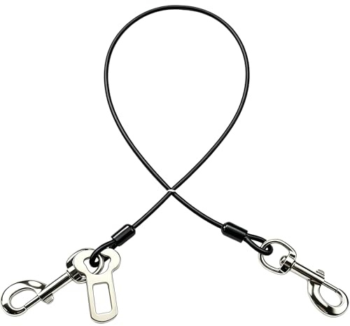 Mi Metty Dog Car Seat Belt, Dog Car Harnesses Chew Proof Steel Rope Cable, Waterproof Dogs Safety Belt, Vehicle Harnesses with Double Clips and Latch Attachment