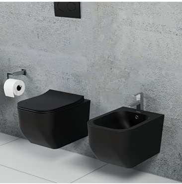 Coppia di sanitari wc e bidet sospesi ceramica nera SICENA SQUARED