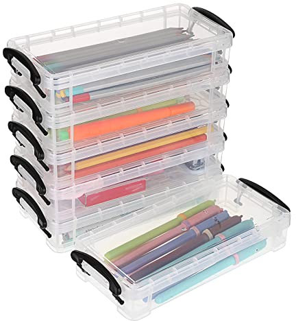 BTSKY 6 Pack Stackable Translucent Pencil Box - Office Storage Brush Painting Pencils Box, Black