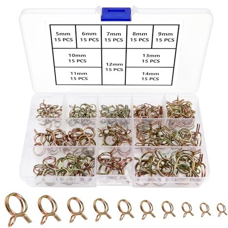 YIXISI 150 Piezas 5-14mm Abrazaderas de Manguera de Resorte, Clips de Tubería de Combustible, Abrazaderas de Resorte para Manguera de Combustible, para Motocicleta Scooter ATV (10 Tamaños)