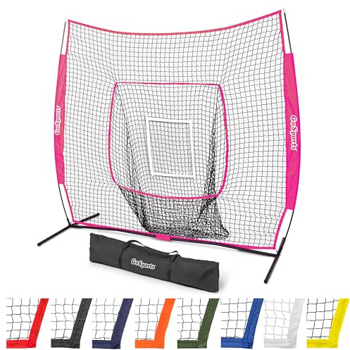 GoSports Team Tone 7 ft x 7 ft Baseball & Softball Practice Hitting & Pitching Net in Team Colors - Pink