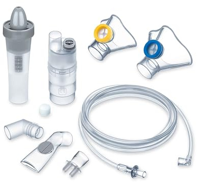 Beurer IH 28 Pro Yearpack, omfattande utbytesset med högkvalitativa silikonmasker & näsdusch, tillbehör för inhalatorn IH 28 Pro, desinficerbar, nebulisator, 10 filter, tryckluftsslang