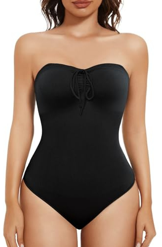 Strapless Shapewear Bodysuit for Women Thong Halter Bodycon Drawstring Party Club Dress Seamless Body Shaper Tummy Control Top Leotard