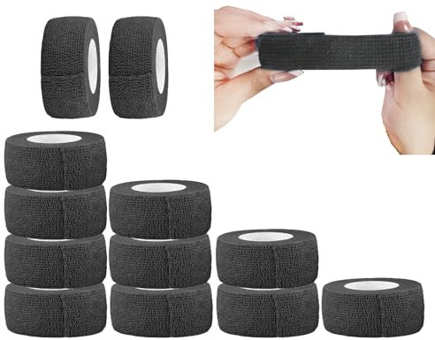ANAMPION Selbstklebender Verband, 2.5cm x 4.5m Pflaster Rolle Verbandsmaterial, Elastische Binde Bandage Fixierbinde Haftbandage Selbstklebend für Sport, Handgelenk Vet Wrap (Schwarz, 12 Rollen)