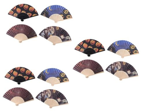 Garneck 12 STK Papierfächer Ornament-Fan Halloween-Zubehör Partyfan Familienstammbaum Nummernschild Party-Papier-Fan Halloween-Party-Fan faltbar Dekorationen hölzern