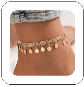 Cimenexe Bohemian Layered Coin Dangle Ankle Bracelet Gold Disc Ankle Chain Bracelet Layered Circle Disc Beach Anklet Chain Small Coin Foot Chain Anklet Summer Beach Foot Chain Jewelry for Women