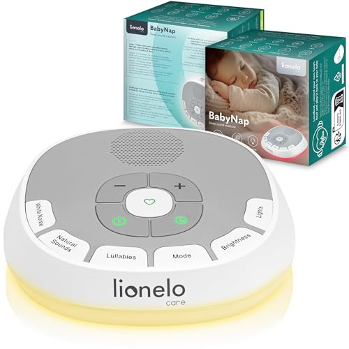 LIONELO BabyNap Tragbare Baby-Einschlafhilfe 2-in-1 Nachtlicht mit 11 Lichtfarben, 20 Töne, Schlaflieder, Geräusche, Timer, Aufnahme von Mamas Herzschlag Love Beat
