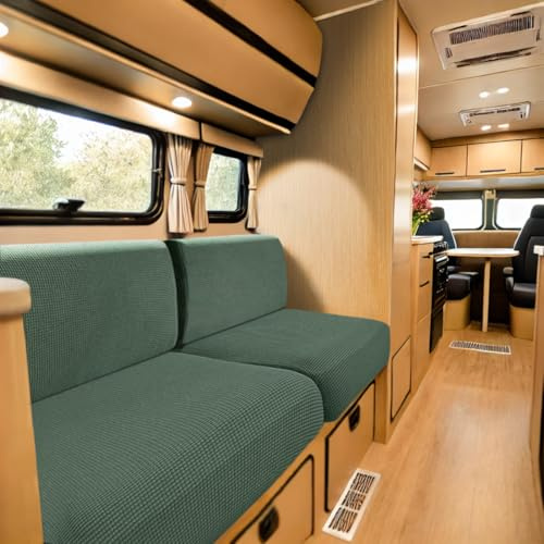 SYLC Bezüge Für Wohnwagenpolster Jacquard, rutschfeste Wohnmobil Sitzbezüge Mit 2 Cord, Sofa Sitzkissenbezug Für Schonbezug Wohnwagen Polster (Green,W 95-115 cm, D 45-65 cm)