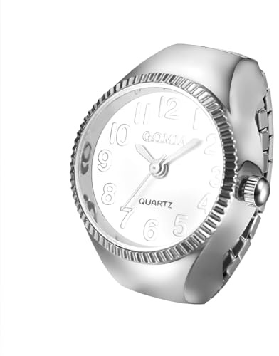 JewelryWe Reloj de Anillo analógico para Mujer, de Cuarzo, elástico, Anillo de Pulsera, Regalo para niñas, Negro, Blanco, Rojo y Rosa, Números arábigos - Plata