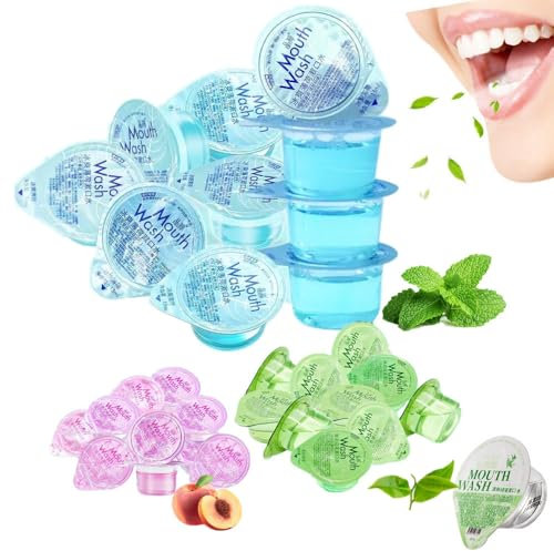 30Pcs Portable Jelly Mouthwash Set, Peach+Mint+Tea Oral Cleaning Care Mouth Wash Freshen Breath, 30Pcs/Set One Month's Supply, Fresh Breath, Remove Bad Breath, Travel Size
