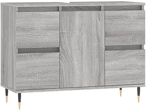 Homvdxl Under Sink Bathroom Cabinet – Large Under Sink Storage for Bathroom with 4 Drawers - Freestanding Under Basin Cabinet for Washbasins without Pedestal - Grey+Oak