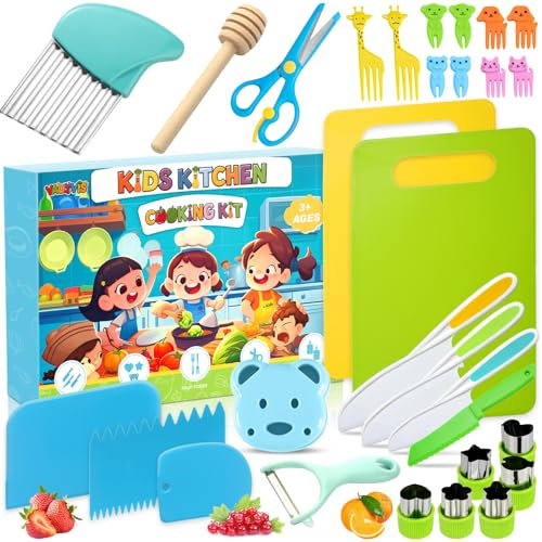 Vautvis Set Di Coltelli Da Cucina Per Bambini, 30 Pezzi Cucina Giocattolo Per Bambini, Set Cucina Bambini Per Tagliare E Cucinare Frutta O Verdura, Utensili Cucina Montessoriana Bambini
