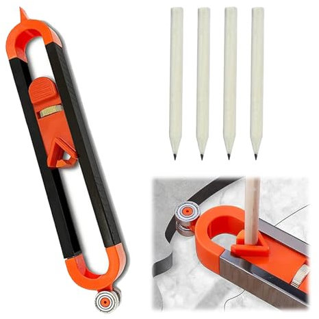 Hinapan Herramienta de trazado de contornos precisos con 4 lápices, calibrador de contorno con bloqueo, herramienta de medición de contornos, contorno irregular, para medición profesional de madera