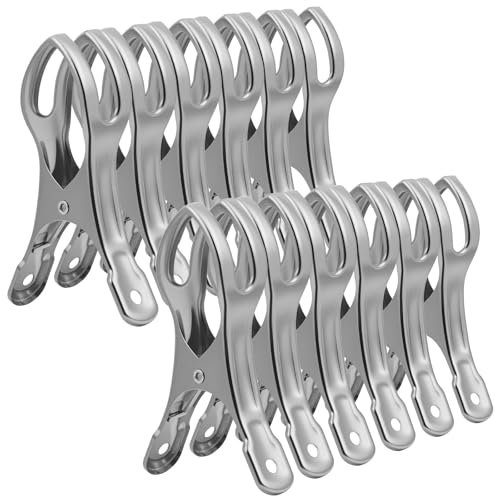 Alaoo Mollette Grandi, 12 Pezzi Mollette Acciaio Inox, Mollette per Telo Mare, Molletta Antivento, per Vestiti, Coperte, Lenzuola(12-PCS)