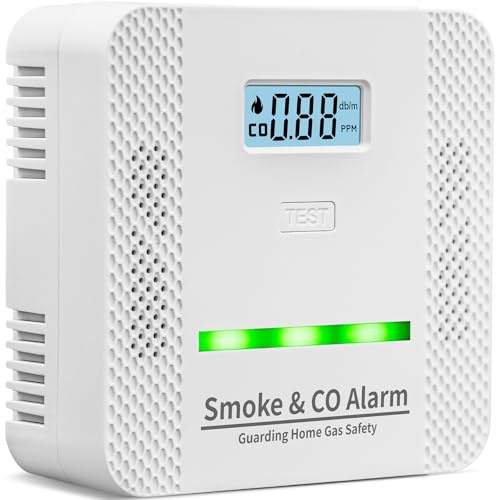 Smoke Detector Carbon Monoxide Detector,2 in 1 Fire & CO Alarm,Battery Powered,Carbon Monoxide Gas Detector with LCD Digital Display Sound and Light Alarm for Bedroom Warehouse Kitchen or RV Travel