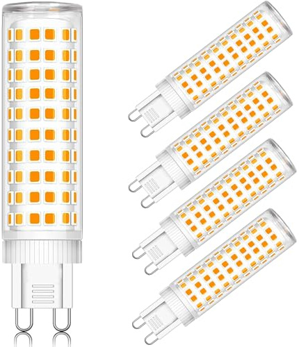 ZYGODLUK Bombilla LED G9 12W, Blanco Calido 2700K, Equivalente a Halógeno de 120W, Ángulo de Luz de 360° Sin Parpadeo No Regulable, 124 LEDS, AC100-240V para Dormitorio, Cocina, Salón, Paquete de 5