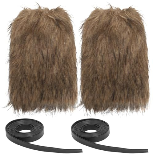 FRCOLOR Beinstulpen Aus Kunstfell Mit Elastischem Band Verstellbare Beinwärmer Für Herren Damen Cosplay Fasching Halloween Mittelalter Kostüm Zubehör