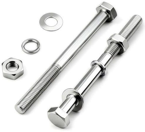 TXXATX Lot de 8 vis à tête hexagonale M10 x 140 mm avec écrous, filetage partiel, vis hexagonales avec tige, galvanisées, vis de carrosserie M10 pour connexion, fixation, montage