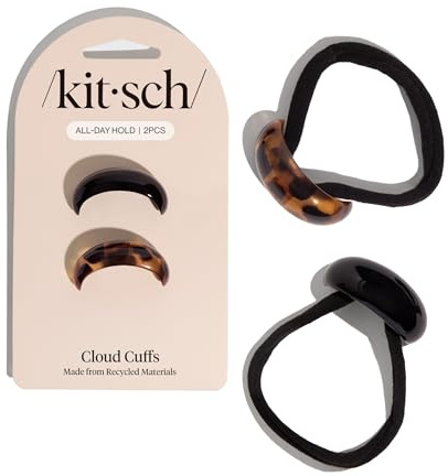 Kitsch Small Hair Cuffs Hair Ties For Women - Black and Tort, 2pcs