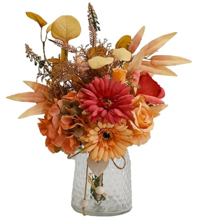 Autumn Artificial Flower Bouquet in Vase, Fall Silk Flower Arrangement, Faux Floral Centerpiece for Home Decor, Table Centerpiece for Autumn, Living Room Office Decoration