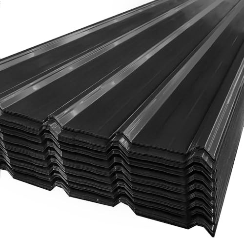 Corrugated Roofing Sheets 12pcs, Galvanised Metal Roofing Sheets, Box Profile 110x45cm Coated 7m² Trapezoidal Grooved Roof sheets, Waterproof Tiles Shed Roof Covering Outdoor Wall Cladding (Black)