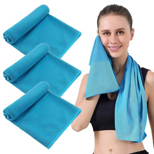 GXGM 3 Piezas Toalla Secado Rapido,Perfectas para el Deporte - Toallas Refrescantes para el Gimnasio,El Tenis, los Viajes, el Yoga, Unisex (Azul)