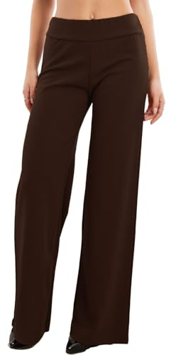 Toocool Pantaloni Donna a Palazzo Basic Elastico in Vita VI-9292 [Marrone Scuro,L]