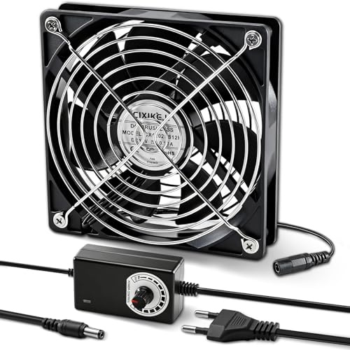 Silkwish Ventola da 120 mm, ventola da 12 V, PC con protezione per griglia in metallo, AC 220 V-240 V, controllo della velocità regolabile, ventola di raffreddamento senza spazzole per computer/server