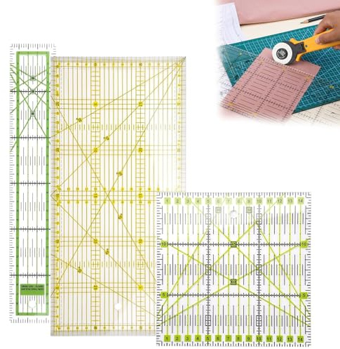 GIONAR 3 PCS Acrylic Quilting Ruler Set with Templates & Double Grid Lines