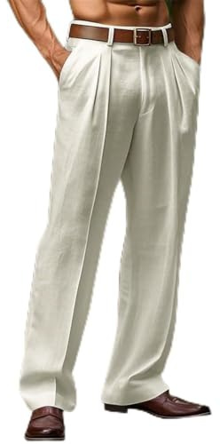 Jumplushion Pantaloni da uomo a tinta unita drappeggiati a vita alta vestibilità ampia con pieghe frontali dritte vestibilità per abbigliamento casual e vacanze