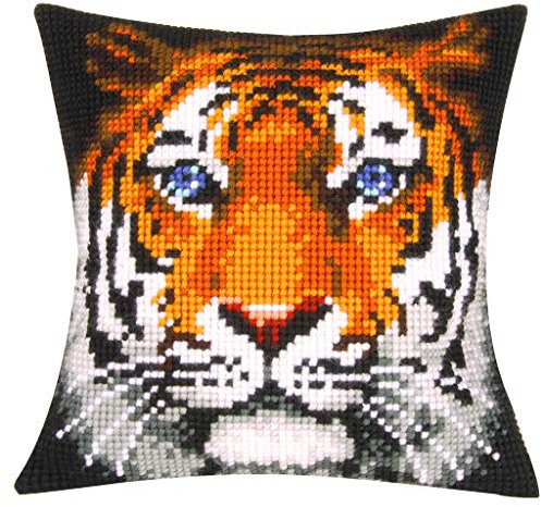 VERVACO Kreuzstich Stickpackungen Kissen Stickerei Set Anfänger Vorgedruckt Tiger DIY Set Kreativ Set Für Erwachsene Dekoratives Kissen ca. 40 x 40 cm Bastelset Handwerker Haus Dekoration