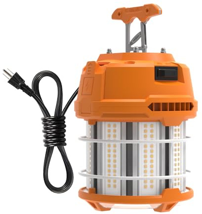 HYPERLITE LED Temporary Work Light 60W 7500LM 200W HID/HPS 5000K, Portable Hanging Construction Light with Stainless Steel Safety Guard and Sturdy Hook for Job Site, Workshop(with an ON/Off Switch)