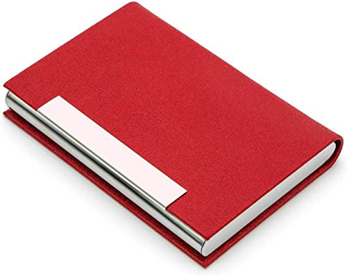 AYCLIF Visitenkartenetui Professionelles PU-Leder Metall Namenskartenhalter Tasche Visitenkartenhalter für Männer und Frauen mit Magnetverschluss, Rot