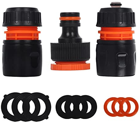 YAAVAAW Garden Hose Tap Connector Adapter Set, ABS Plastic, 3/4 & 1/2 2-in-1 Tap Connector, Quick Connector, Fits Most Male Ended Connectors, Hozelock Compatible, Black with Orange Accents