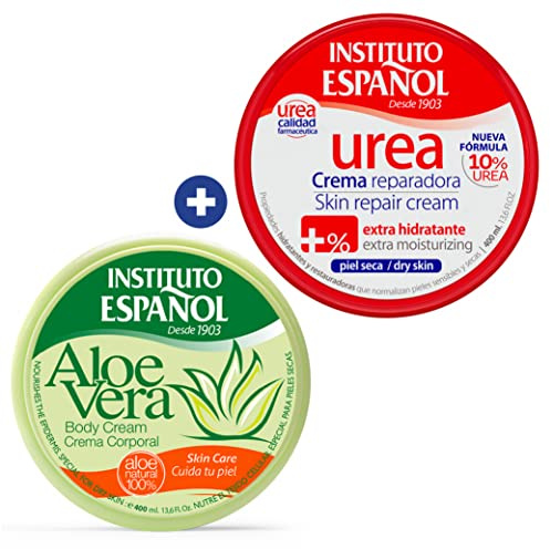 Instituto Español Crème Corps Aloe Vera, Urée Crème Hydratante Régénérante Quotidien Nourrissante pour Peau Sèche et Gercée, Multi-usages Apaisante et Naturelle, Set 800ml