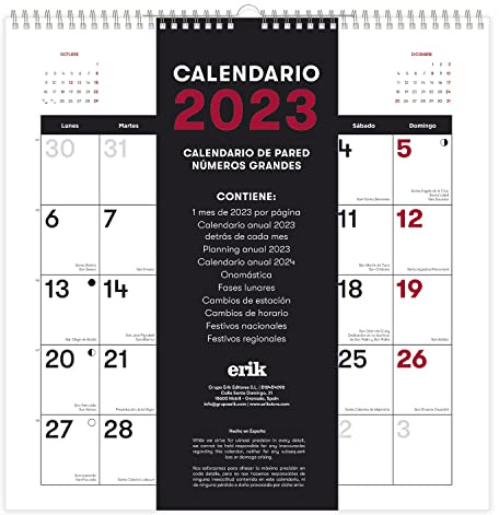 Grupo Erik Calendario 2023 generico - Calendario 2023 da parete con certificato FSC, Calendario 2023 con fasi lunari - Calendario mensile 30x30cm - Calendario 12 mesi, CP23105
