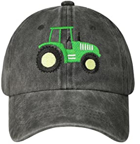 Hepandy Farm Tractor Hat Boy, Washed Black Embroidered Baseball Cap, Kids Snapback Hat Youth Child Adjustable Dad Hat