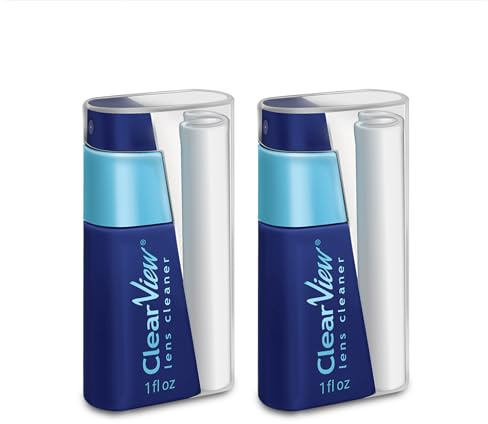 Clear View Lens Cleaner Kit - Resestorlek, Integrerat tyg och Renare kombinationssats. Kompakt och bärbar, påfyllningsbar, säker för alla linser, linsrengöringsspray + mikrofiberduk