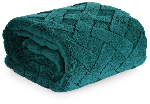 Manta cálida, manta de caro, con acolchado a cuadros, suave y mullido, microfibra, color verde, 70 x 160 cm