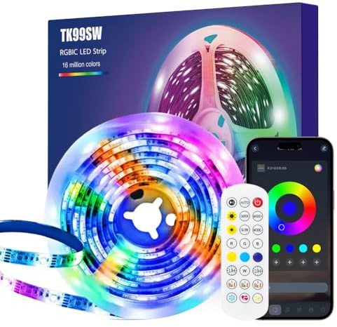 RGBIC LED Strip 2m, LED Strip styrbar via app och fjärrkontroll, LED TV-bakgrundsbelysning för 40 till 60 tums TV-apparater, USB Led inbyggd IC-belysning för TV, PC, dekoration, fest