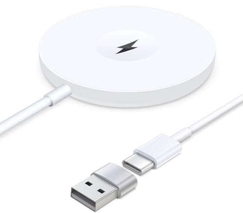 VICHYIE Fast Wireless Charger, 15W Max, Magnetic Wireless Charging Pad Compatible with iPhone 16/15/14/13/12 Series, AirPods Pro 2/Pro/4/3/2, iWatch, with USB-C & A Dual Port (White)